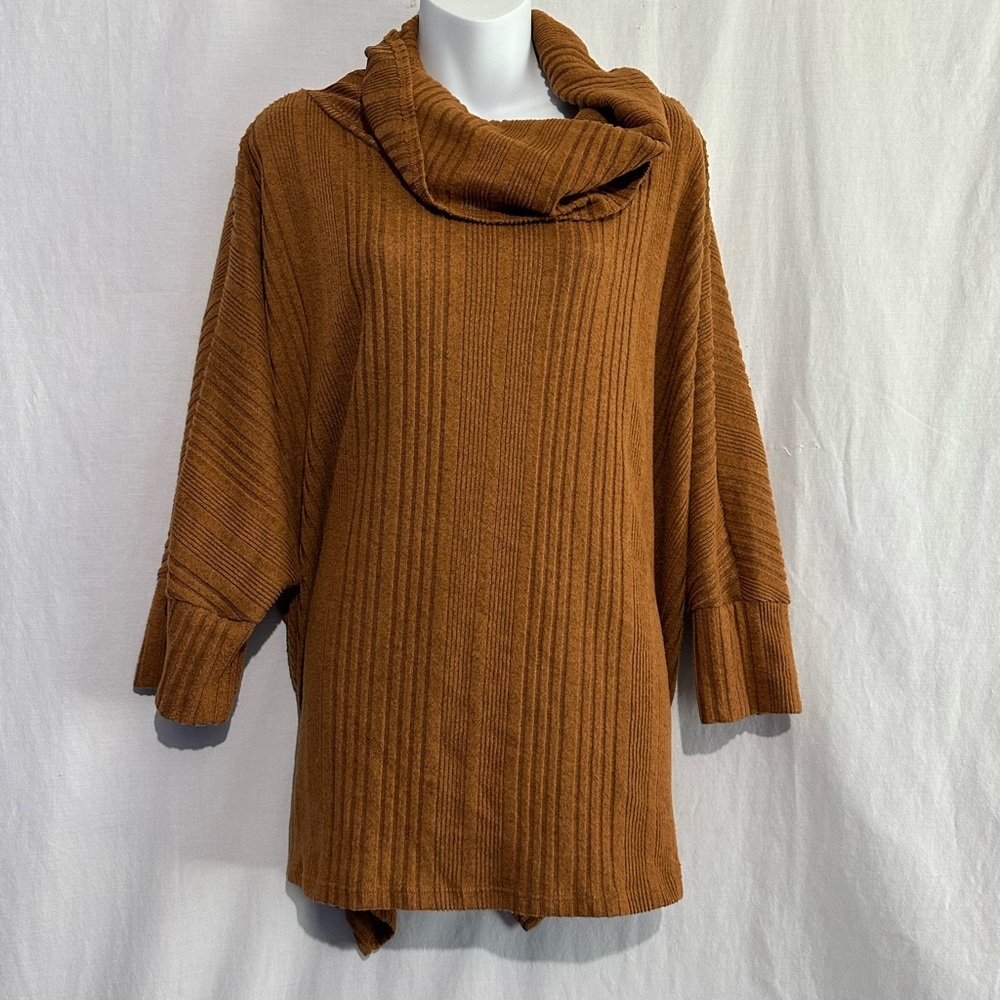 Lee & Nicole Ribbed Cowl Neck Sweater – Rust | 2X